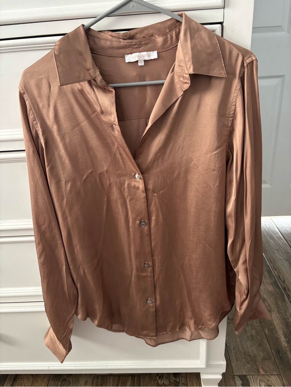 Olivaceous Satin Copper-Tone Button Down Blouse